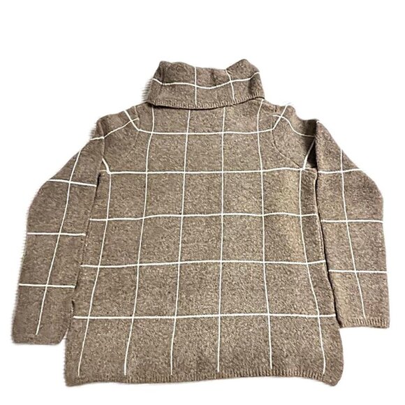 Women's Evolution by Cyrus super soft Taupe Cowl neck checkered Sweater - Large - Picture 3 of 5